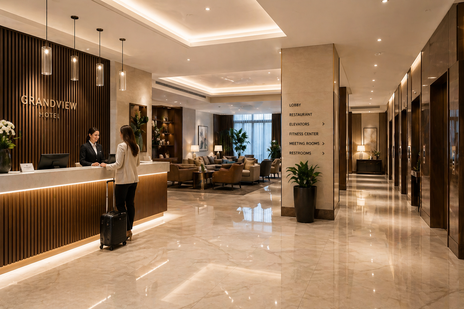 Hotel lobby and service environment