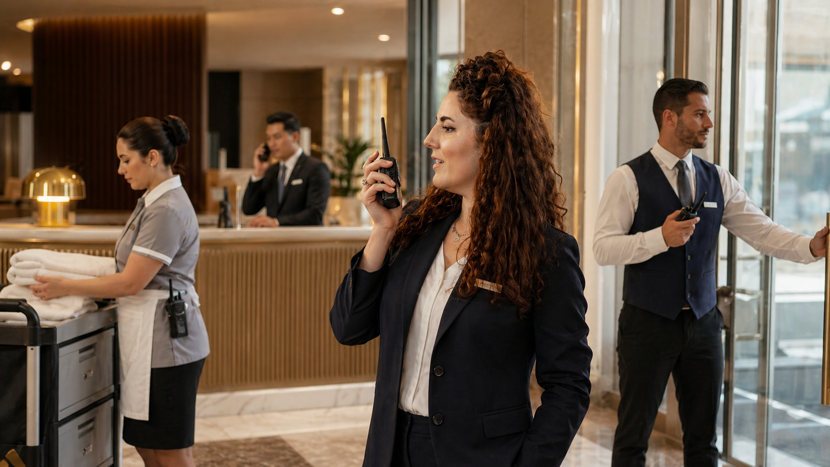 Hotel staff using radio terminal