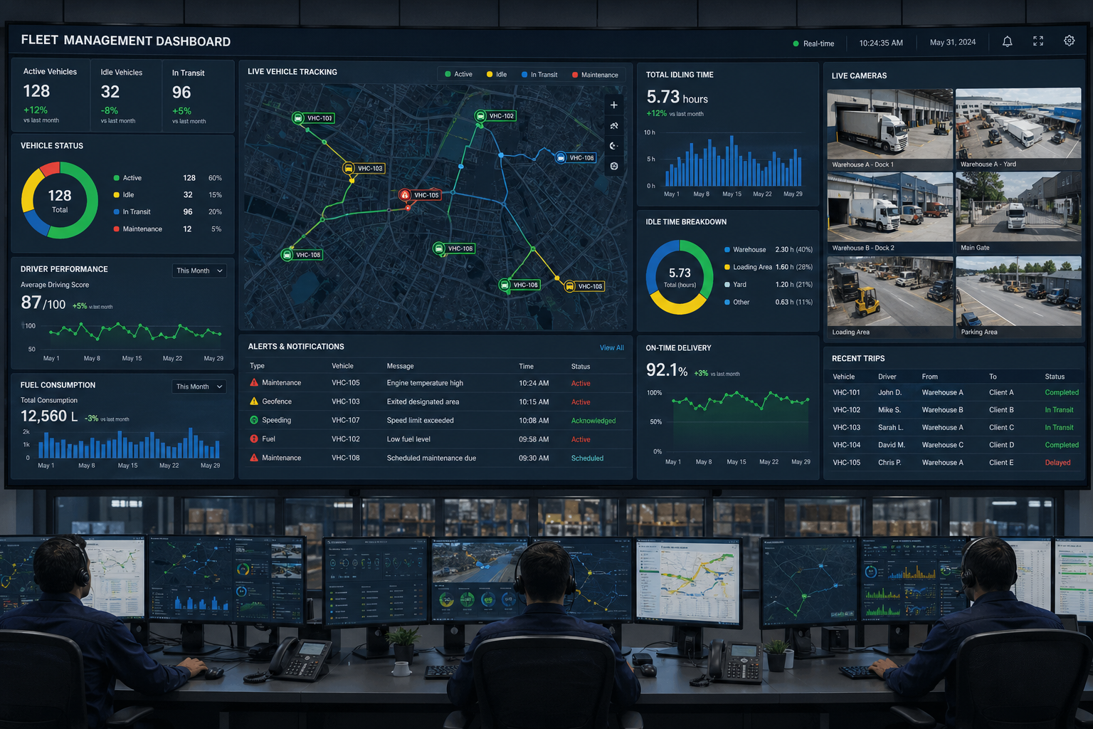 Industrial dispatch and fleet monitoring dashboard
