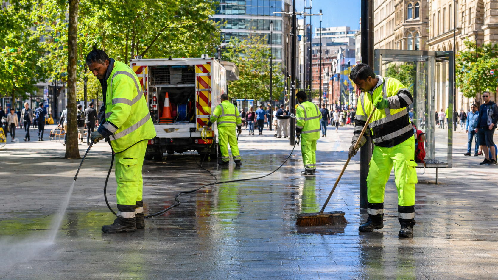 Urban sanitation workers in city operation
