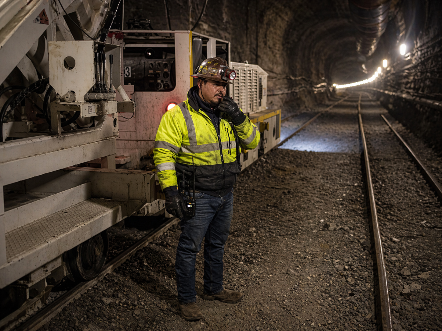 Underground worker using radio terminal